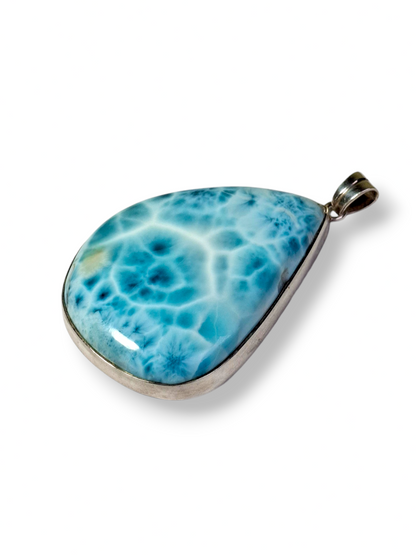 Big Natural Larimar Pendant 925 Silver  Dominican Blue Gemstone