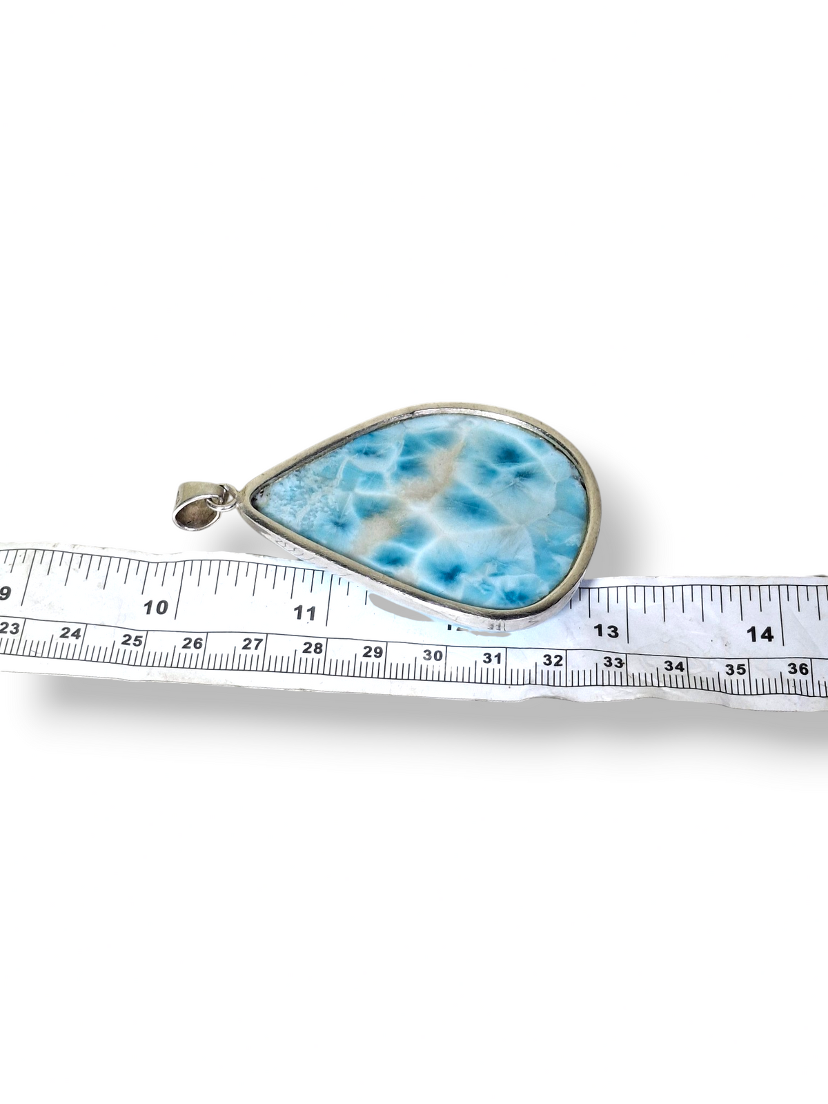Big Natural Larimar Pendant 925 Silver  Dominican Blue Gemstone