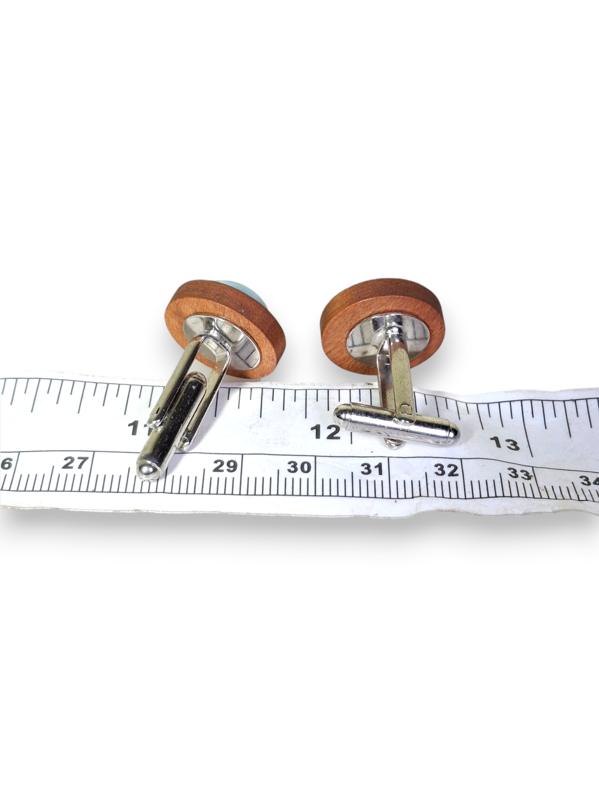 Natural Dominican Larimar & Wood Cufflinks Handmade Men's Wedding Gift