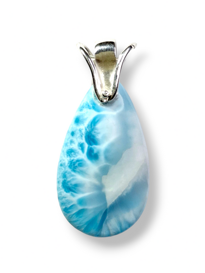 Larimar Pendant Sterling Silver  Natural Dominican Blue Gemstone Handmade