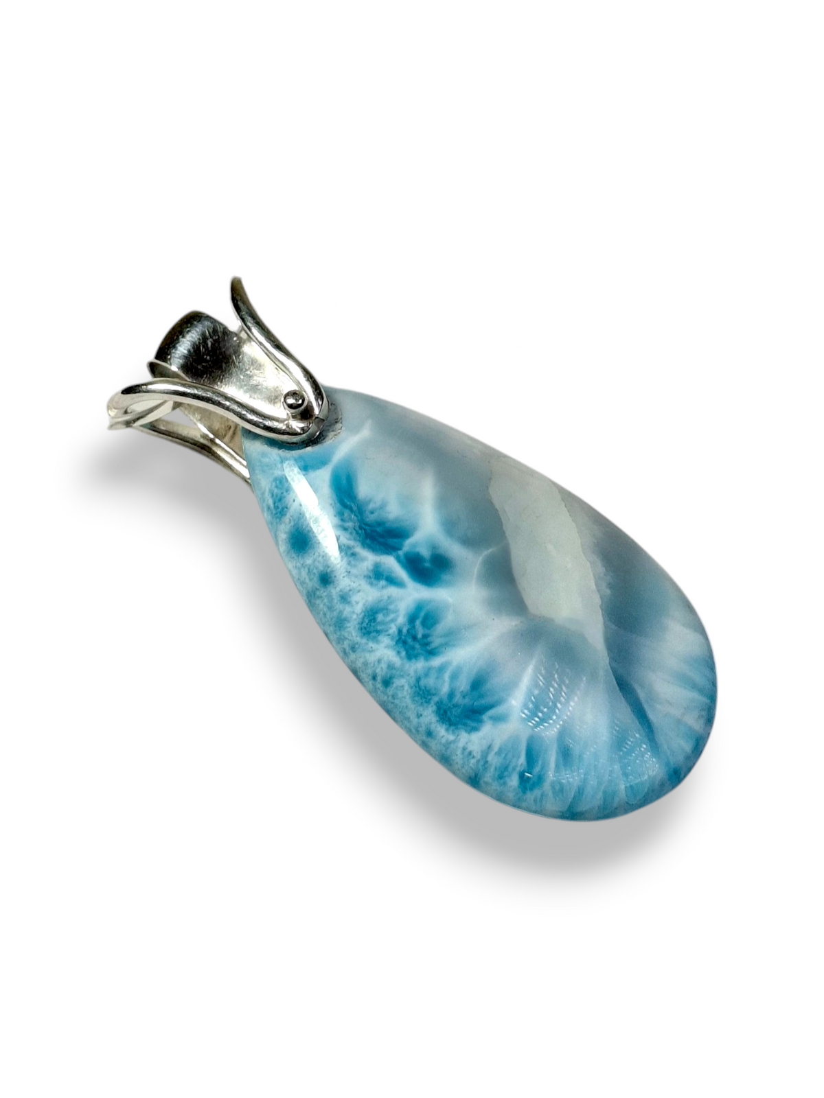 Larimar Pendant Sterling Silver  Natural Dominican Blue Gemstone Handmade