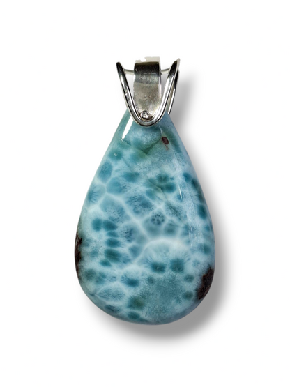 Larimar Pendant Sterling Silver  Natural Dominican Blue Gemstone Handmade