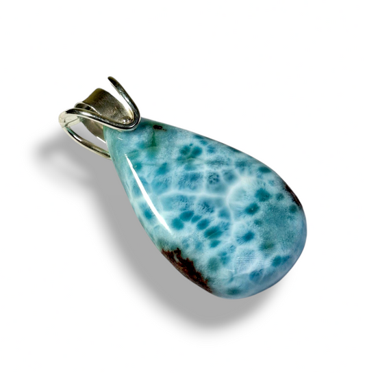 Larimar Pendant Sterling Silver  Natural Dominican Blue Gemstone Handmade