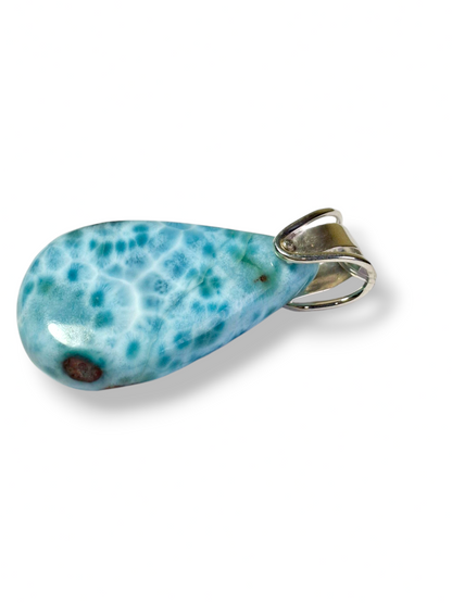 Larimar Pendant Sterling Silver  Natural Dominican Blue Gemstone Handmade