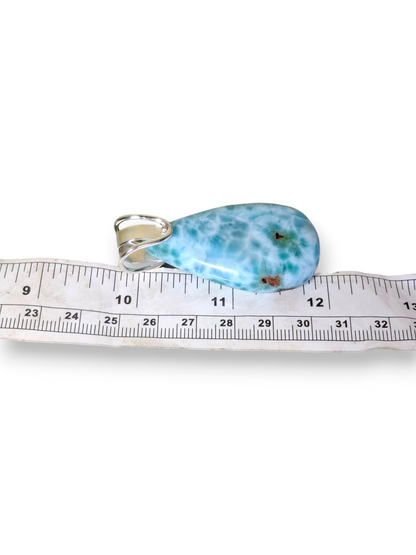Larimar Pendant Sterling Silver  Natural Dominican Blue Gemstone Handmade