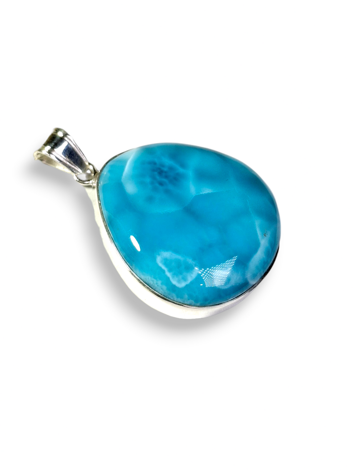 Larimar Pendant Sterling Silver  Natural Dominican Sky Blue Gemstone Handmade