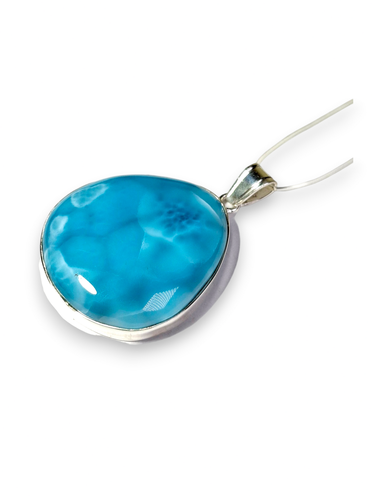 Larimar Pendant Sterling Silver  Natural Dominican Sky Blue Gemstone Handmade