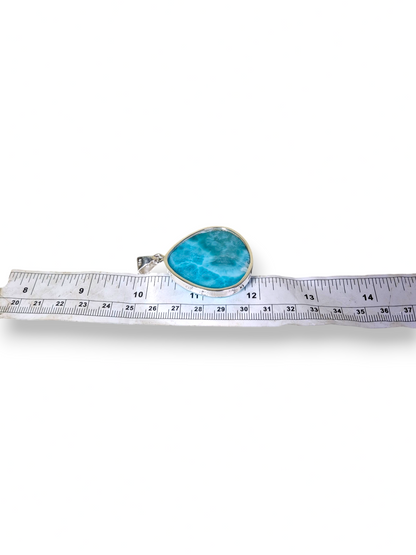 Larimar Pendant Sterling Silver  Natural Dominican Sky Blue Gemstone Handmade