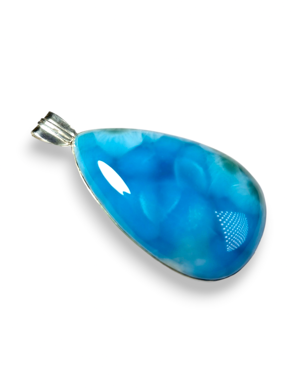 Large Larimar Pendant Sterling Silver  Natural Dominican Sky Blue Gemstone Handmade