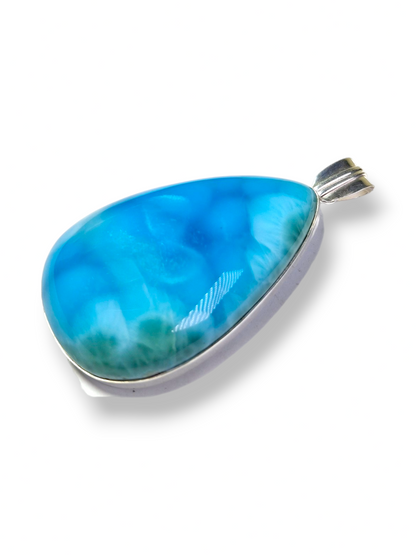 Large Larimar Pendant Sterling Silver  Natural Dominican Sky Blue Gemstone Handmade