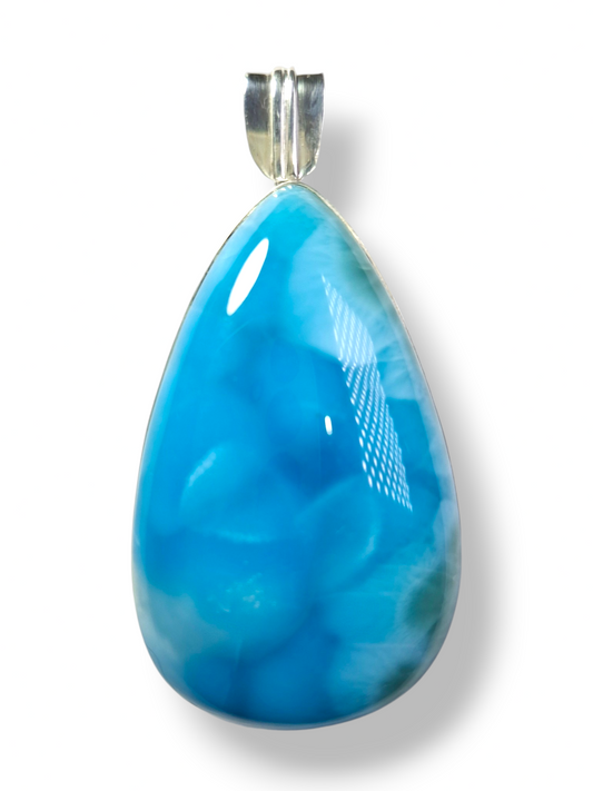 Large Larimar Pendant Sterling Silver  Natural Dominican Sky Blue Gemstone Handmade