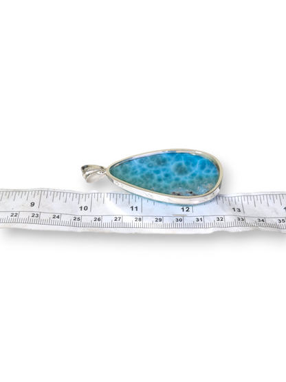 Large Larimar Pendant Sterling Silver  Natural Dominican Sky Blue Gemstone Handmade