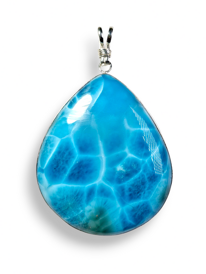 HUGE Natural Larimar Pendant 925 Silver  Dominican Deep Blue Gemstone