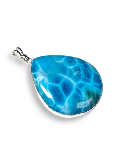 HUGE Natural Larimar Pendant 925 Silver  Dominican Deep Blue Gemstone