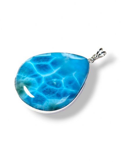 HUGE Natural Larimar Pendant 925 Silver  Dominican Deep Blue Gemstone