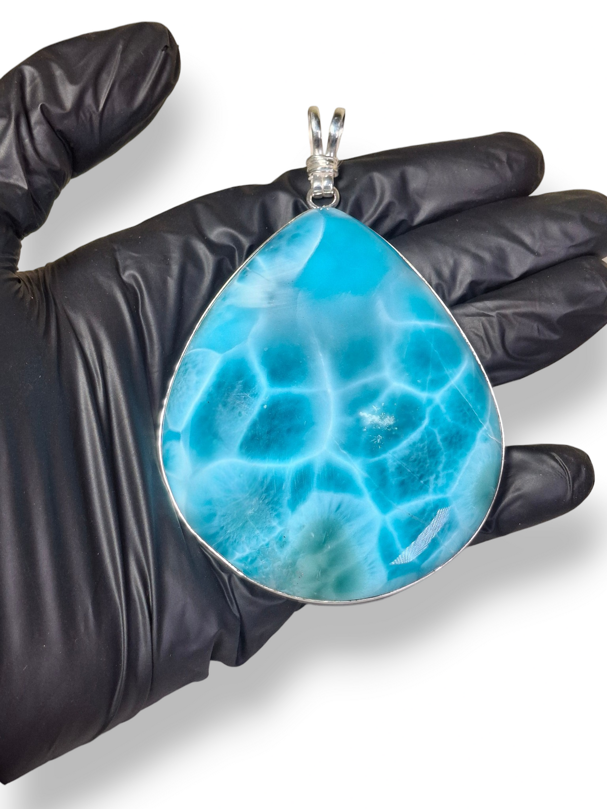 HUGE Natural Larimar Pendant 925 Silver  Dominican Deep Blue Gemstone