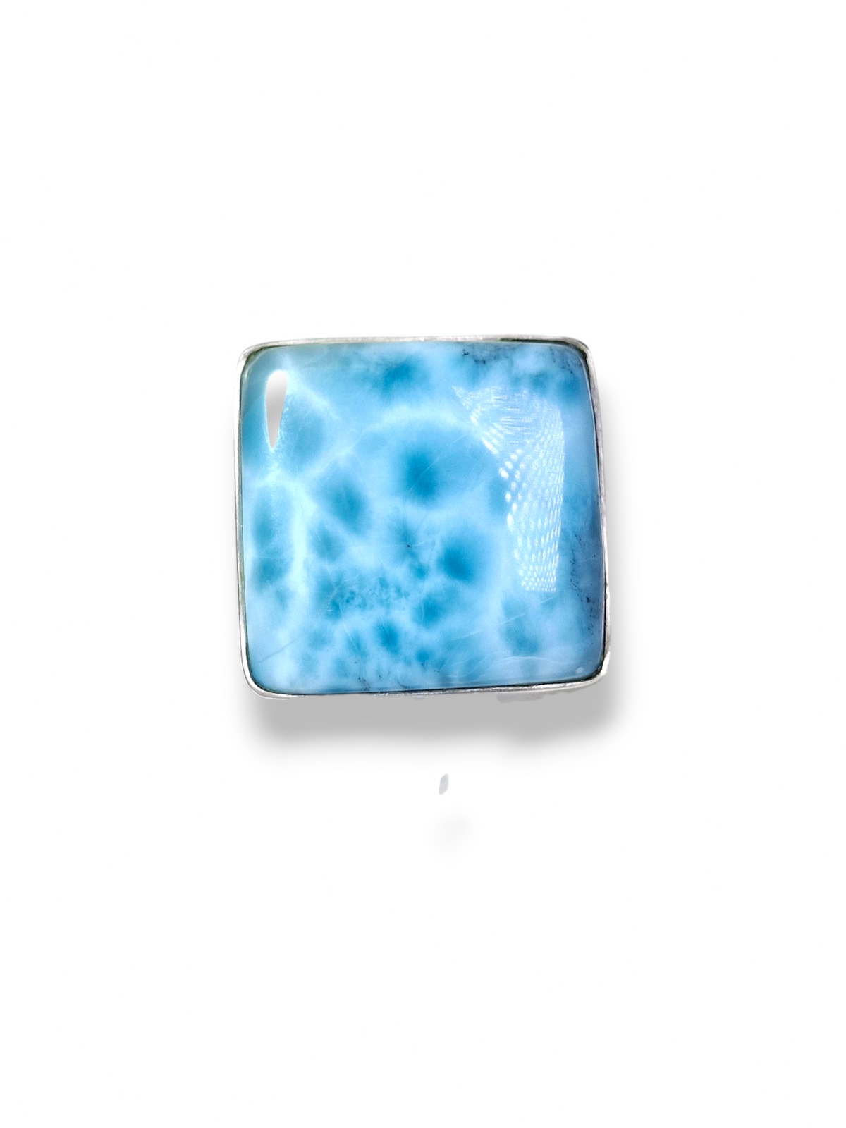 Larimar Big Square Ring 925 SSilver Statement Dominican Blue Gemstone