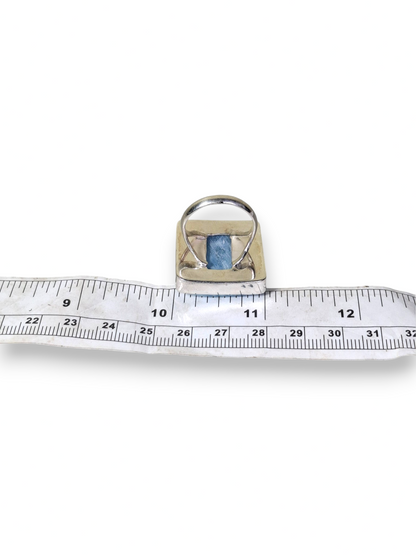 Larimar Big Square Ring 925 SSilver Statement Dominican Blue Gemstone