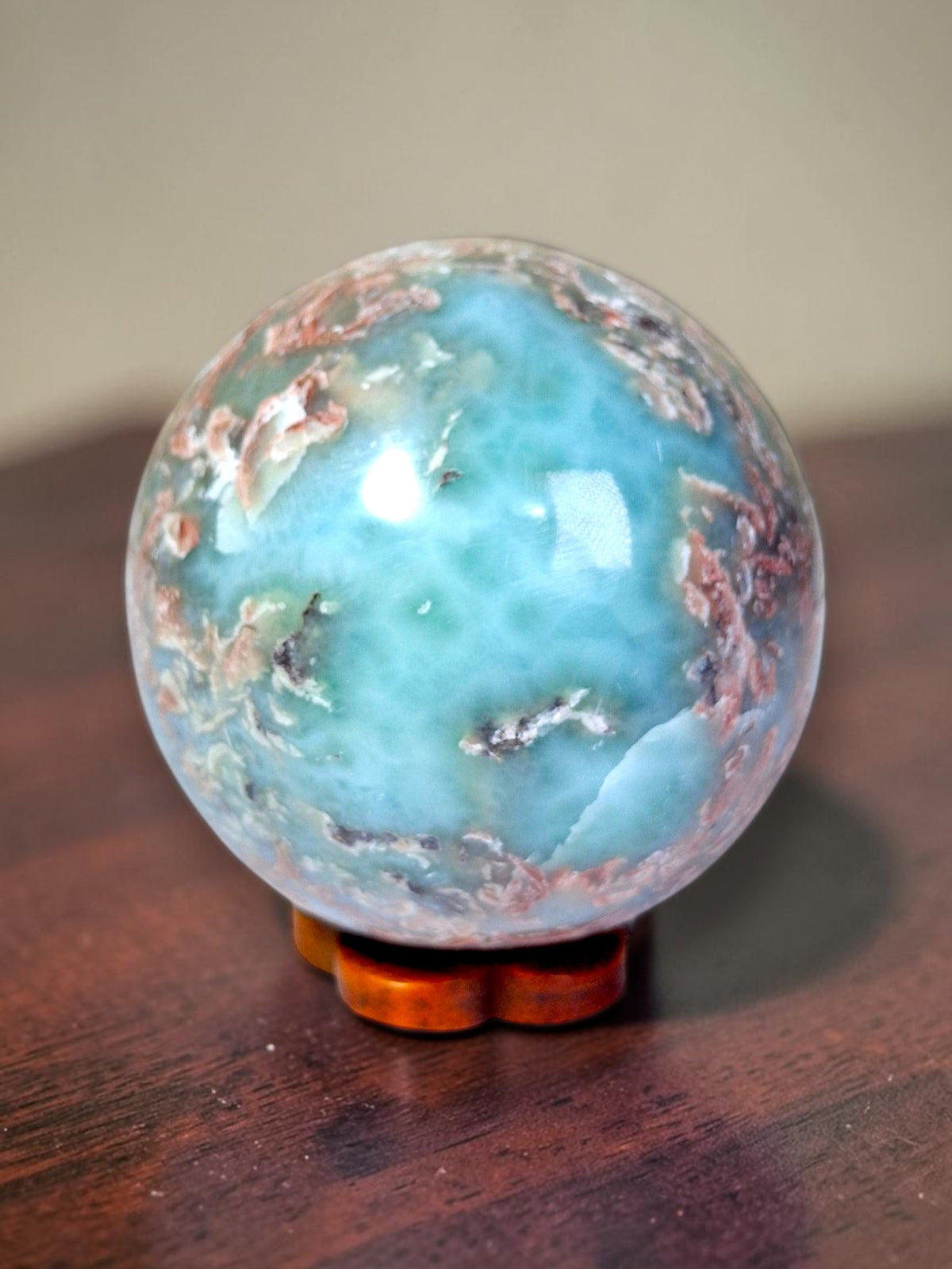 52 mm Larimar Polished Sphere Ball Dominican Blue Crystal Healing Display
