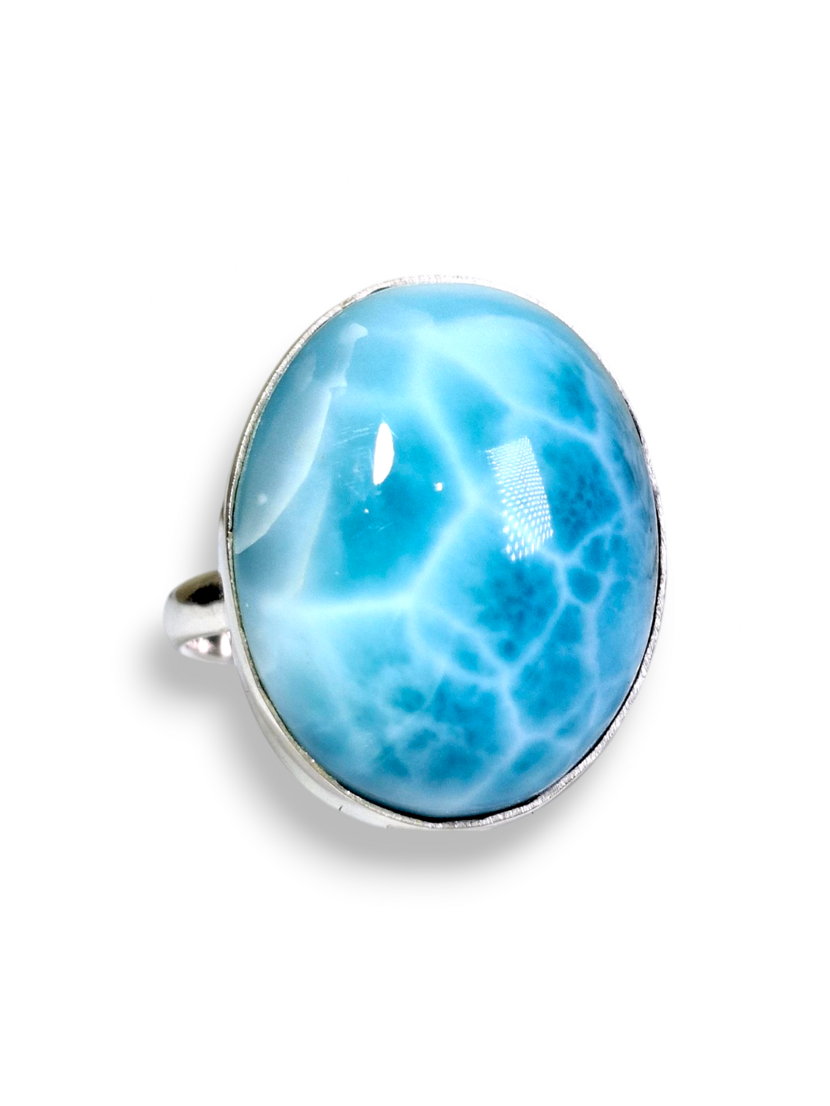 Larimar Oval Ring 925 S.Silver Statement Dominican Nice Blue Gemstone