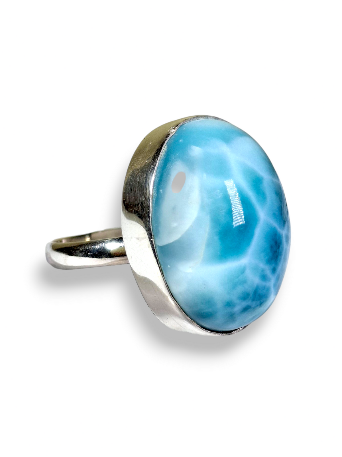 Anillo hecho a mano de plata de ley maciza con piedra larimar azul dominicana