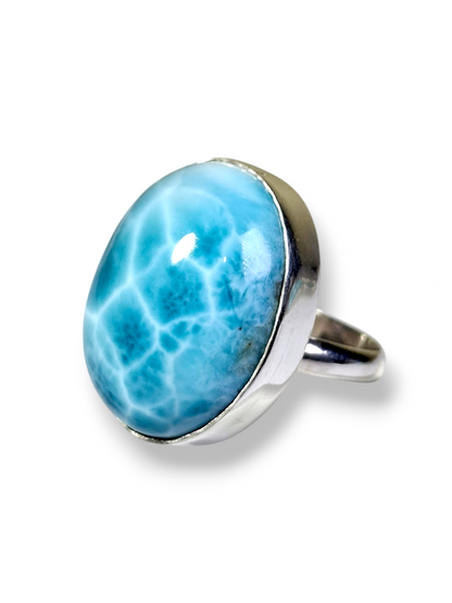 Anillo hecho a mano de plata de ley maciza con piedra larimar azul dominicana