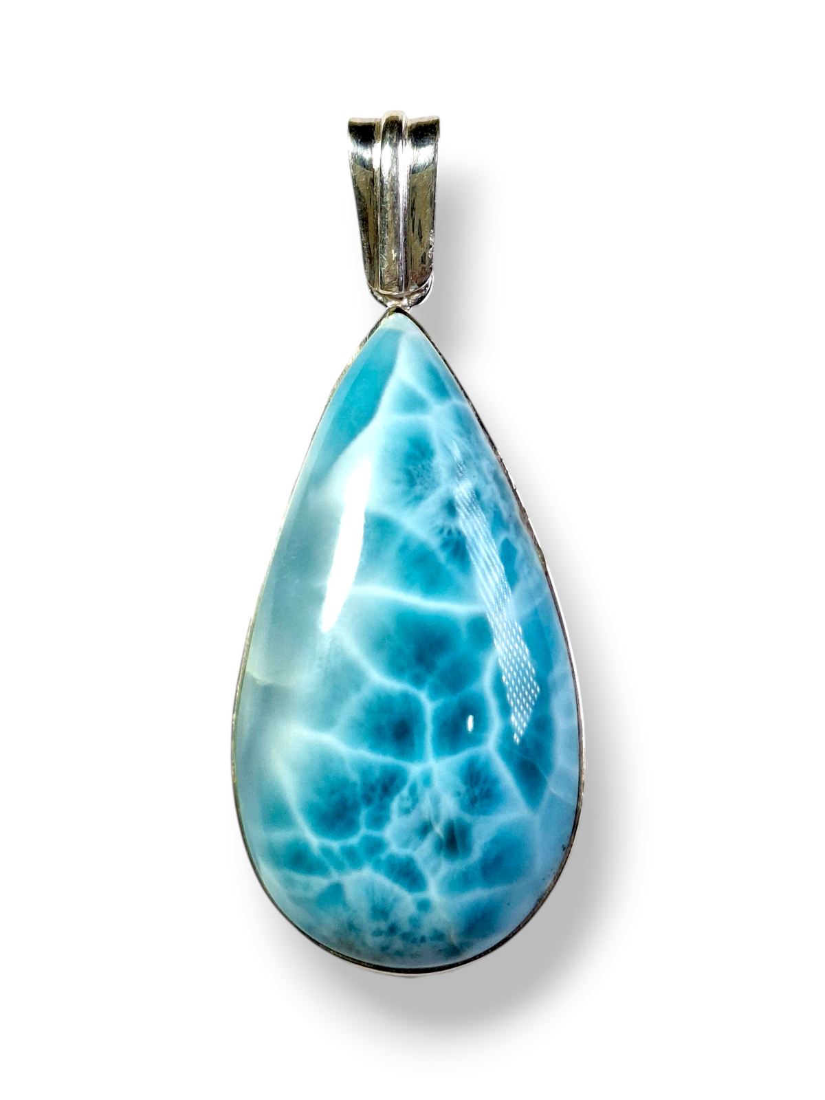 Larimar Pendant Sterling Silver  Natural Dominican Blue Gemstone Handmade