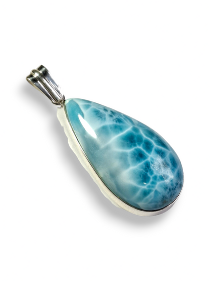 Larimar Pendant Sterling Silver  Natural Dominican Blue Gemstone Handmade