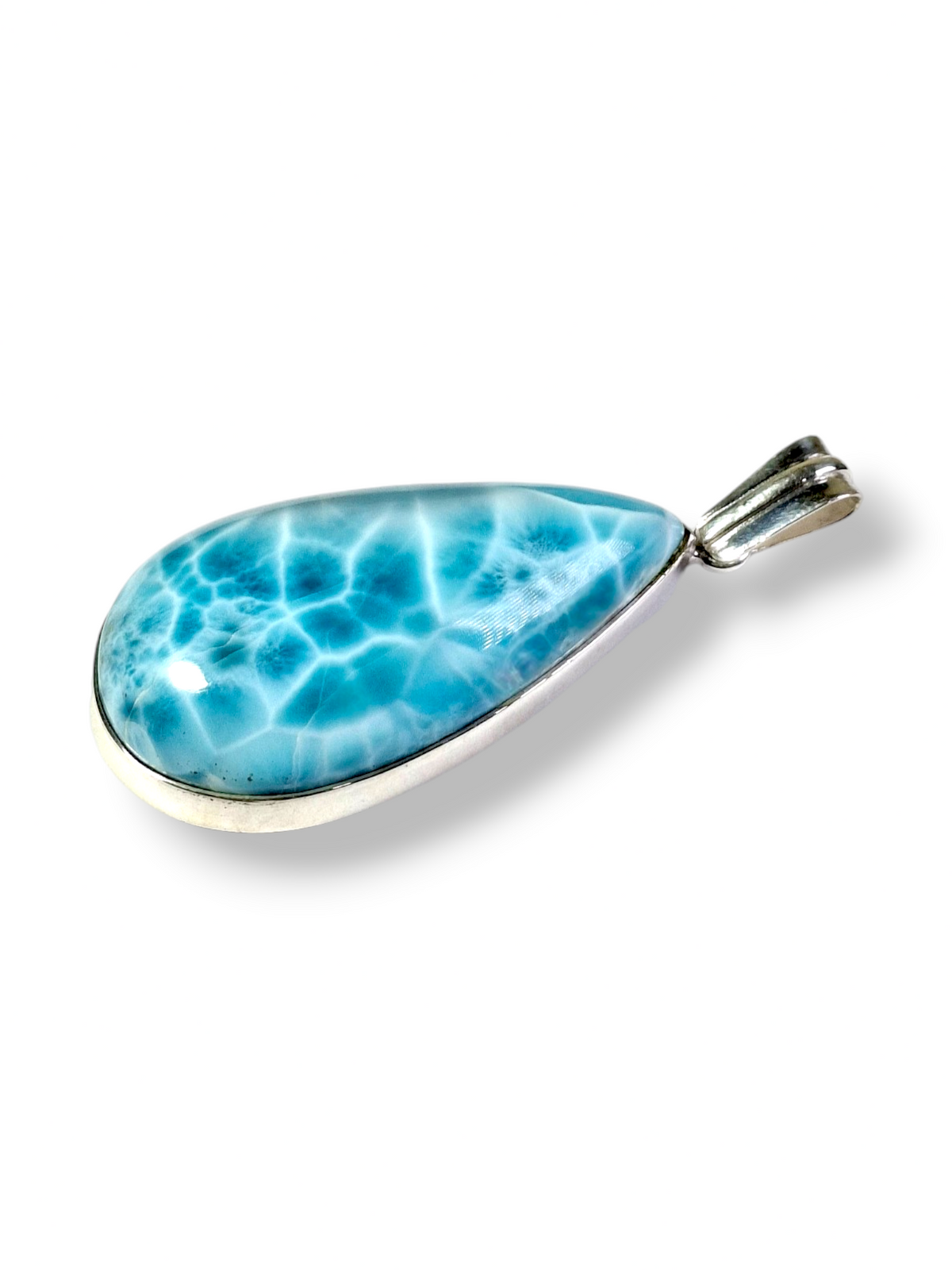Larimar Pendant Sterling Silver  Natural Dominican Blue Gemstone Handmade