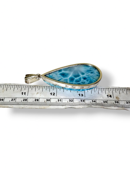 Larimar Pendant Sterling Silver  Natural Dominican Blue Gemstone Handmade