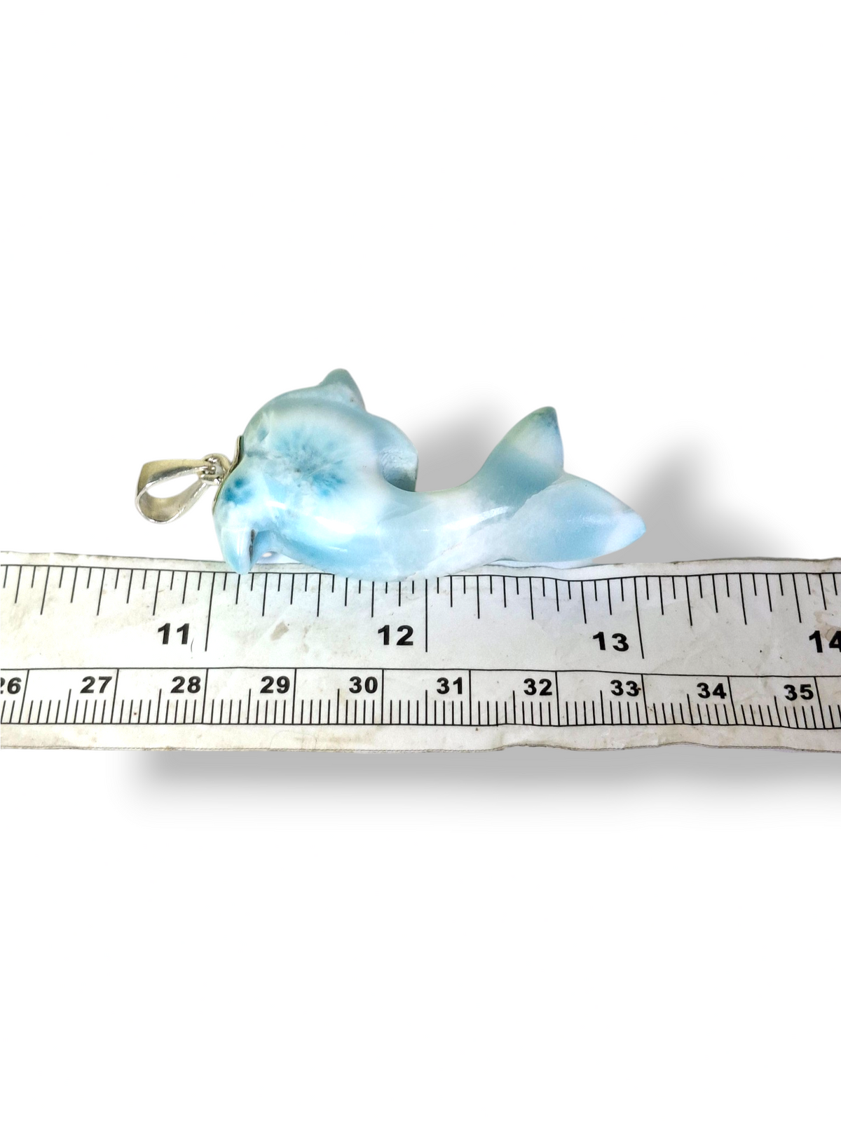 Natural Larimar Dolphin Pendant 925 Sterling Silver Hand Carved Dominican Blue Gemstone