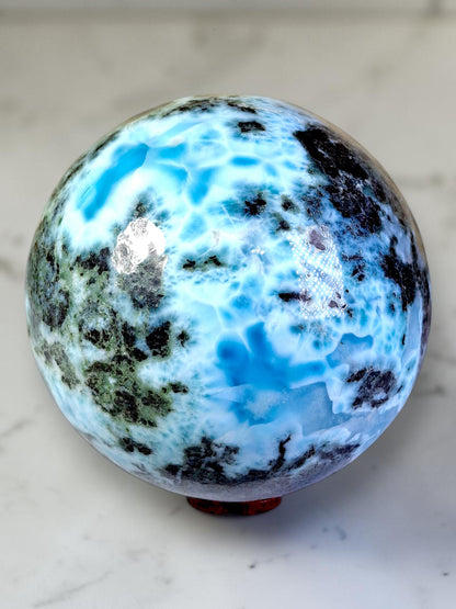 89 mm Larimar Polished Sphere Ball Dominican Blue Crystal Healing Display