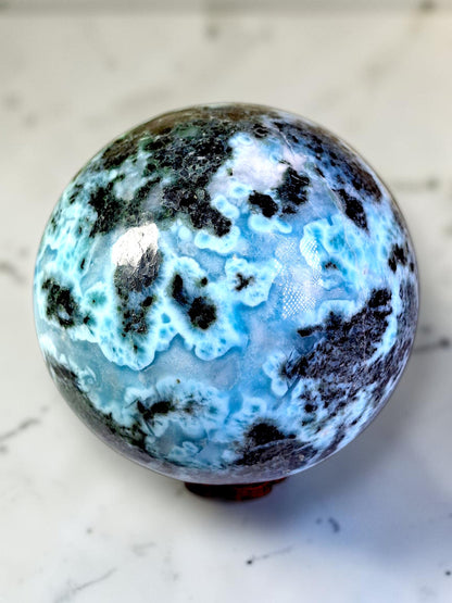 89 mm Larimar Polished Sphere Ball Dominican Blue Crystal Healing Display