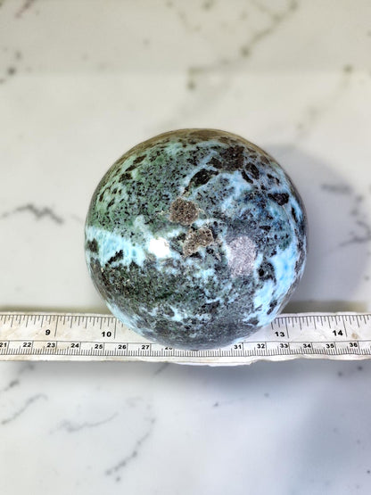 89 mm Larimar Polished Sphere Ball Dominican Blue Crystal Healing Display