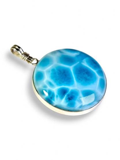 TOP Natural Larimar Pendant 925 Silver Big  Dominican Deep Blue Gemstone