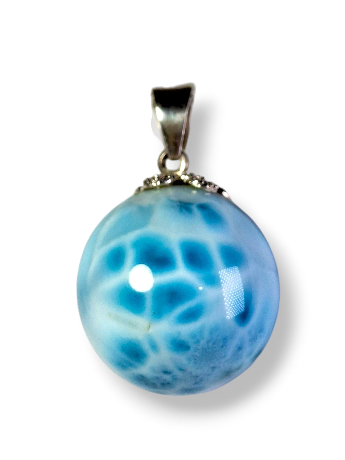 24mm Dominican Sphere Nice Blue Larimar Stone Pendant Handmade