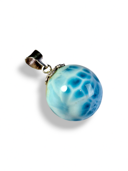 24mm Dominican Sphere Nice Blue Larimar Stone Pendant Handmade