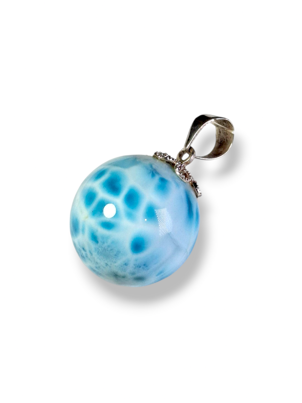24mm Dominican Sphere Nice Blue Larimar Stone Pendant Handmade