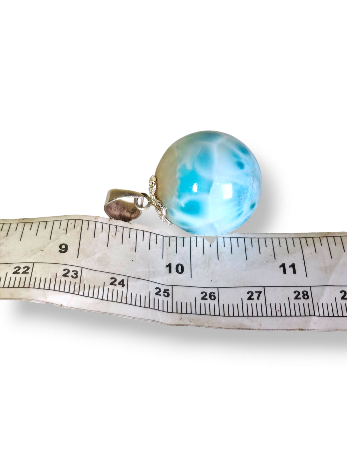 24mm Dominican Sphere Nice Blue Larimar Stone Pendant Handmade