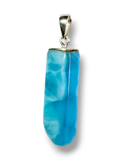 Double-Sided Natural Dominican Larimar  Pendant Sterling Silver Bail