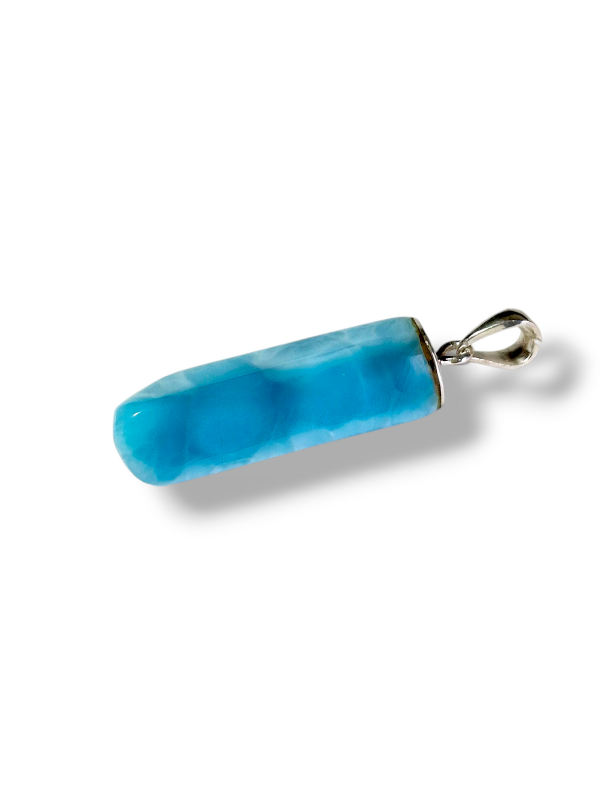 Double-Sided Natural Dominican Larimar  Pendant Sterling Silver Bail