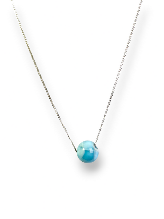 14 mm Dominican  Blue Larimar Stone Sphere Pendant / Chain  Set
