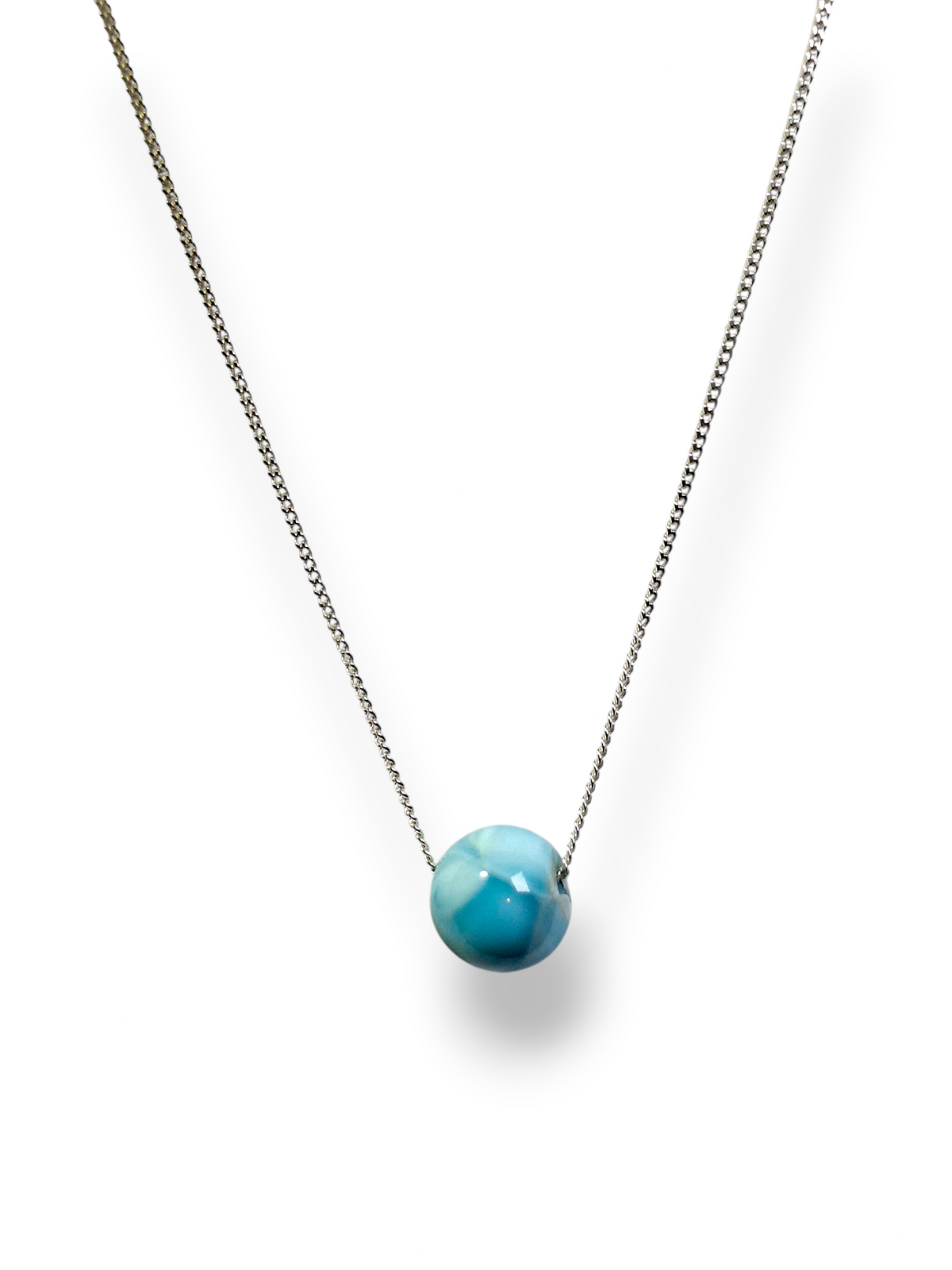 14 mm Dominican  Blue Larimar Stone Sphere Pendant / Chain  Set