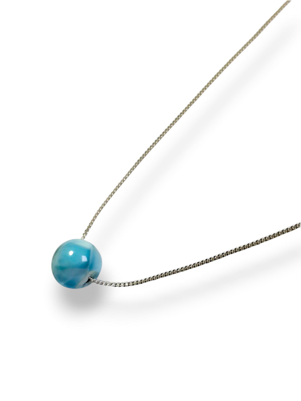 14 mm Dominican  Blue Larimar Stone Sphere Pendant / Chain  Set