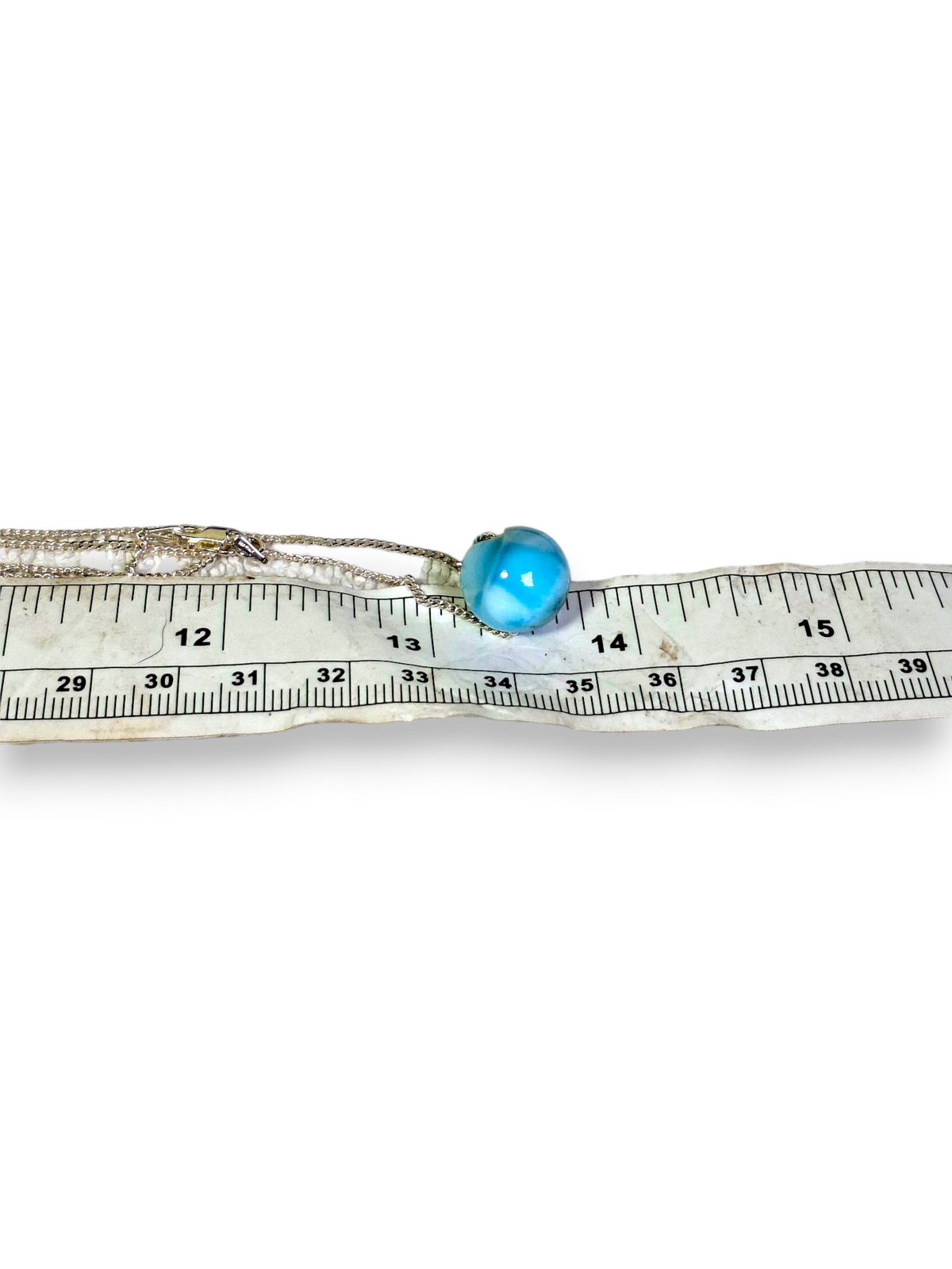 14 mm Dominican  Blue Larimar Stone Sphere Pendant / Chain  Set