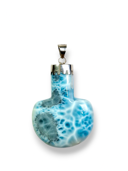 Double-Sided Natural Larimar Amphora-Shaped Pendant  Silver Bail