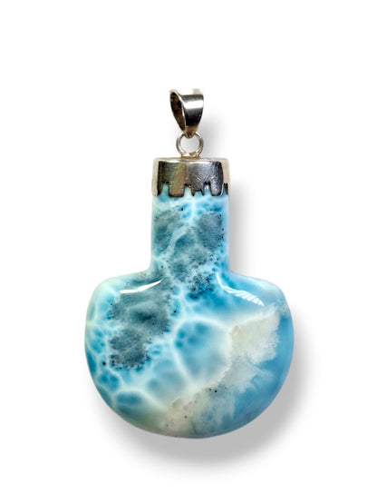 Double-Sided Natural Larimar Amphora-Shaped Pendant  Silver Bail