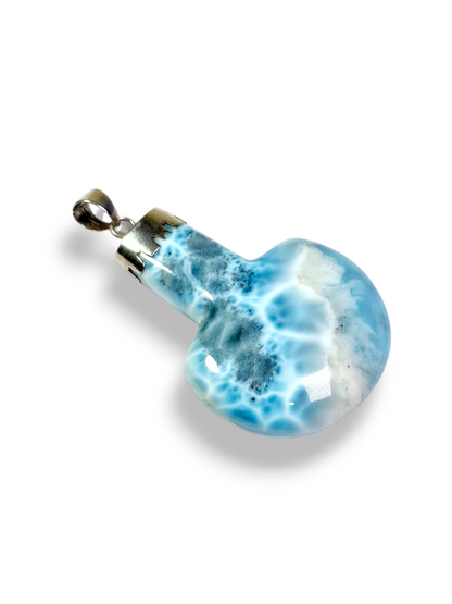Double-Sided Natural Larimar Amphora-Shaped Pendant  Silver Bail