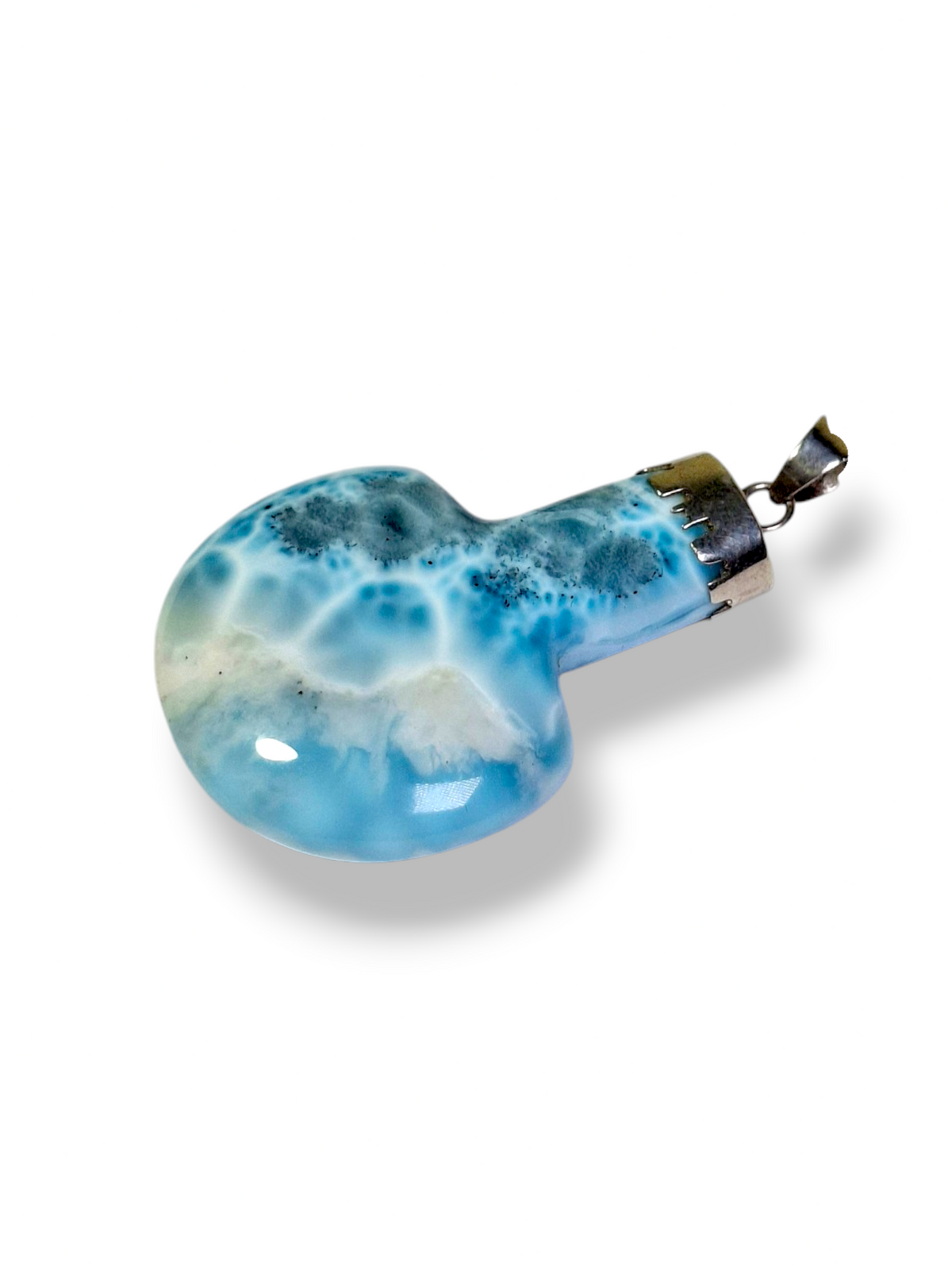 Double-Sided Natural Larimar Amphora-Shaped Pendant  Silver Bail