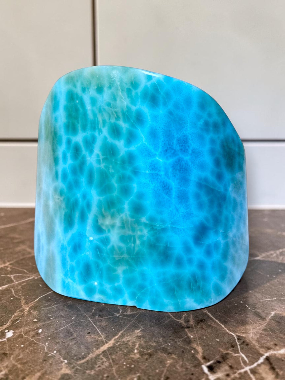 237 g Full Polished Natural Dominican Deep Blue Larimar Stone Specimen Display